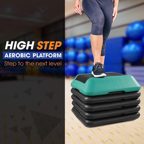 Adjustable High Step Aerobic Platform with 4 Risers