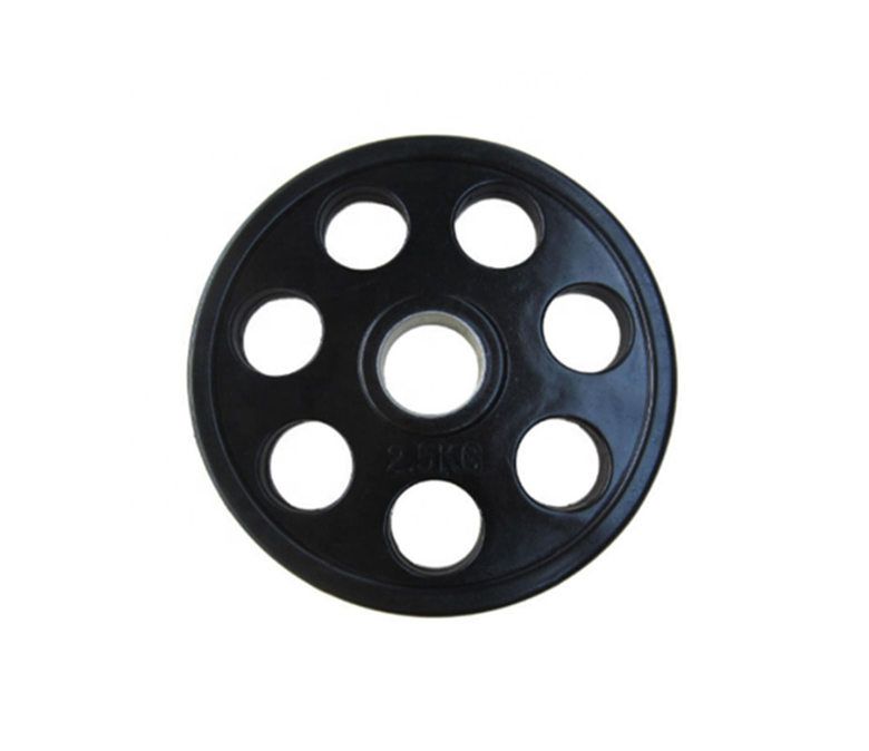 Black Seven Holes Rubber Coated Barbell Weight Plate